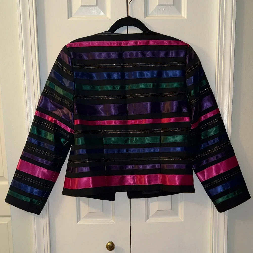 Talbots Vibrant Striped Blazer with Black Ribbon Accents size 8 - Picture 9 of 14